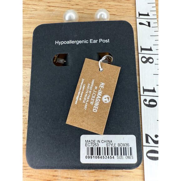 J.Crew Gold-Tone Hoop Earrings With Dangling Faux Pearl Accents - Picture 2 of 6